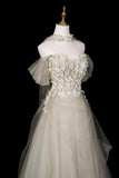 Elegant Off Shoulder Party Dress with Floral Bodice and Soft Tulle Skirt HZ0429