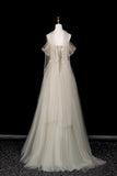 Elegant Off Shoulder Party Dress with Floral Bodice and Soft Tulle Skirt HZ0429