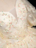 Champagne Tulle Floor Length Prom Dress, A-Line Off the Shoulder Formal Evening Dress HZ0429