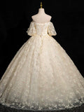 Champagne Tulle Floor Length Prom Dress, A-Line Off the Shoulder Formal Evening Dress HZ0429