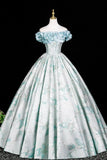 Elegant Blue Pearl Printing Long Prom Dress, A-Line Off the Shoulder Party Dress HZ0429