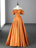 Orange Floor Length Satin Long Prom Dress, Off the Shoulder Evening Party Dress HZ0429