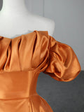 Orange Floor Length Satin Long Prom Dress, Off the Shoulder Evening Party Dress HZ0429
