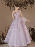 Beautiful Light Purple Tulle Long Prom Dress, Purple A-Line Straps Evening Formal Dress HZ0429