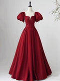Lovely Satin Floor Length Short Sleeves Party Dress, A-Line Evening Party Dress HZ0429