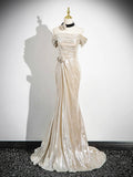 Mermaid Off the Shoulder Party Dress, Beautiful Champagne Evening Party Dress HZ0429