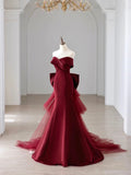 Off the Shoulder Floor Length Satin Prom Dress, Mermaid V-Neck Evening Party Dress HZ0429