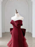 Off the Shoulder Floor Length Satin Prom Dress, Mermaid V-Neck Evening Party Dress HZ0429