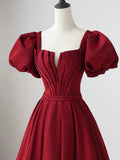 Lovely Satin Floor Length Short Sleeves Party Dress, A-Line Evening Party Dress HZ0429
