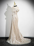 Mermaid Off the Shoulder Party Dress, Beautiful Champagne Evening Party Dress HZ0429