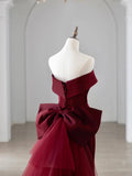 Off the Shoulder Floor Length Satin Prom Dress, Mermaid V-Neck Evening Party Dress HZ0429