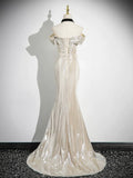Mermaid Off the Shoulder Party Dress, Beautiful Champagne Evening Party Dress HZ0429