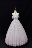 Lilac Off-Shoulder Lace Tulle Formal Gown, Princess A-Line Evening Dress with 3D Embroidered Bodice HZ0429