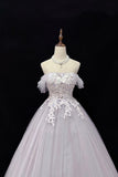 Lilac Off-Shoulder Lace Tulle Formal Gown, Princess A-Line Evening Dress with 3D Embroidered Bodice HZ0429