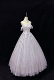 Lilac Off-Shoulder Lace Tulle Formal Gown, Princess A-Line Evening Dress with 3D Embroidered Bodice HZ0429