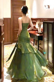 Green Satin Mermaid Gown, Beautiful Spaghetti Strap Evening Formal Dress HZ0429