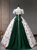 Beautiful Cherry Pattern Long Princess Prom Dress, White A-Line Short Sleeve Evening Party Dress HZ0429
