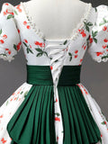 Beautiful Cherry Pattern Long Princess Prom Dress, White A-Line Short Sleeve Evening Party Dress HZ0429