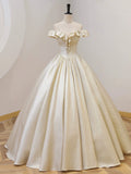 Champagne Off the Shoulder Floor Length Prom Dress, Elegant A-Line Evening Party Dress HZ0429