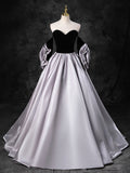 Black Sweetheart Neck Velvet Floor Length Formal Dress, Detachable off Shoulder Chic Party Dress HZ0429