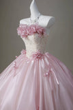 Sweetheart Neck Pink Ball Gown with 3D Flowers and Bow Details ¨C Formal Evening Dress HZ0429