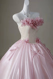 Sweetheart Neck Pink Ball Gown with 3D Flowers and Bow Details ¨C Formal Evening Dress HZ0429