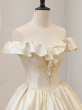 Champagne Off the Shoulder Floor Length Prom Dress, Elegant A-Line Evening Party Dress HZ0429