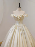 Champagne Off the Shoulder Floor Length Prom Dress, Elegant A-Line Evening Party Dress HZ0429