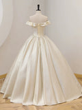 Champagne Off the Shoulder Floor Length Prom Dress, Elegant A-Line Evening Party Dress HZ0429