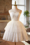 White Tulle Lace Short Prom Dress, White A-Line Sweetheart Neck Party Dress HZ0429