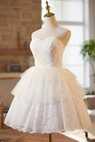 White Tulle Lace Short Prom Dress, White A-Line Sweetheart Neck Party Dress HZ0429