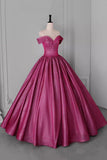 Luxury Shimmering Hot Pink Glitter Off-the-Shoulder Evening Dress,  Floor-Length Ball Gown HZ0429