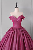 Luxury Shimmering Hot Pink Glitter Off-the-Shoulder Evening Dress,  Floor-Length Ball Gown HZ0429