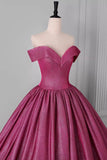 Luxury Shimmering Hot Pink Glitter Off-the-Shoulder Evening Dress,  Floor-Length Ball Gown HZ0429