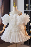 White Tulle Short Prom Dress, Cute A-Line Homecoming Party Dress HZ0429