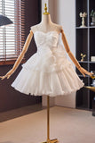 White Tulle Short Prom Dress, Cute A-Line Homecoming Party Dress HZ0429