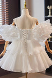 White Tulle Short Prom Dress, Cute A-Line Homecoming Party Dress HZ0429