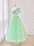 Green Tulle Short Prom Dress, A-Line Evening Dress with Bow HZ0429