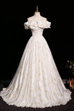 Cute Butterfly Print Satin Long Prom Dress, A-Line Off the Shoulder Evening Party Dress HZ0429