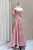 Pink Off-the-Shoulder Water Shimmer Organza Evening Gown for Formal Events HZ0429