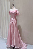 Pink Off-the-Shoulder Water Shimmer Organza Evening Gown for Formal Events HZ0429