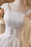 A-Line Tulle Lace Short Prom Dress, White Knee Length Prom Party Dress HZ0429