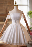 A-Line Tulle Lace Short Prom Dress, White Knee Length Prom Party Dress HZ0429