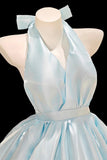 Baby Blue Halter Neck Satin Party Dress - Short Bubble Hem Prom Gown HZ0429