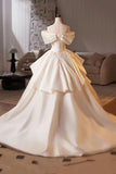 White Satin Long Prom Dress, White A-Line Sweetheart Neck Evening Party Dress HZ0429