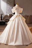 White Satin Long Prom Dress, White A-Line Sweetheart Neck Evening Party Dress HZ0429