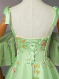 Green Floral Tulle Long Formal Dress, Beautiful A-Line Evening Party Dress HZ0429