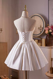 White Satin Lace Short Prom Dress, A-Line Sweetheart Neck Party Dress HZ0429