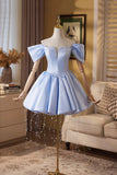 Light Blue Off-the-Shoulder Short Prom Dress with Puffy Skirt HZ0429