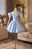 Light Blue Off-the-Shoulder Short Prom Dress with Puffy Skirt HZ0429